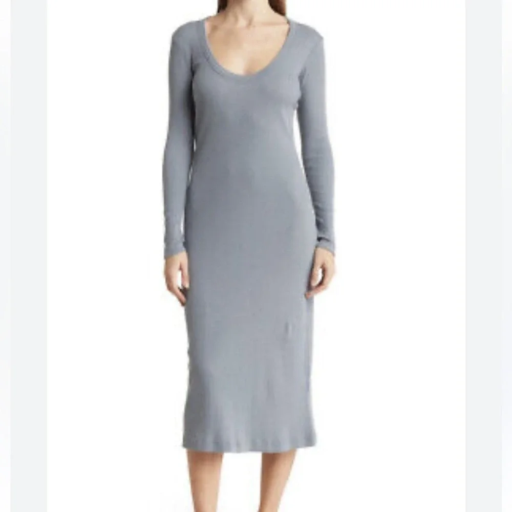 James Perse size 2 = Small the Rib arsenic Long Sleeve scoop neck maxi Dress - Picture 3 of 8
